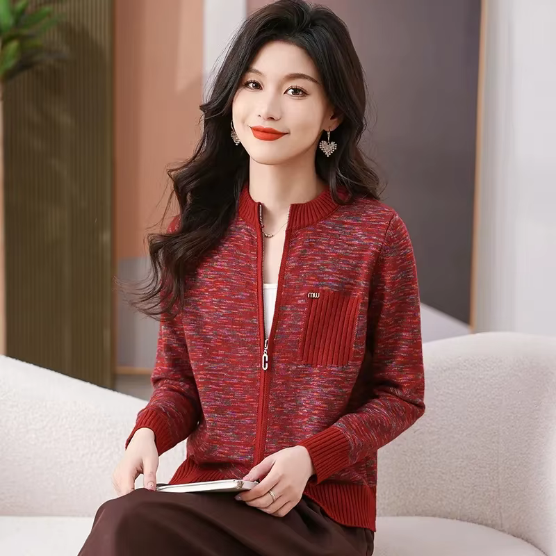 Cardigan en tricot à fermeture éclair pour mère