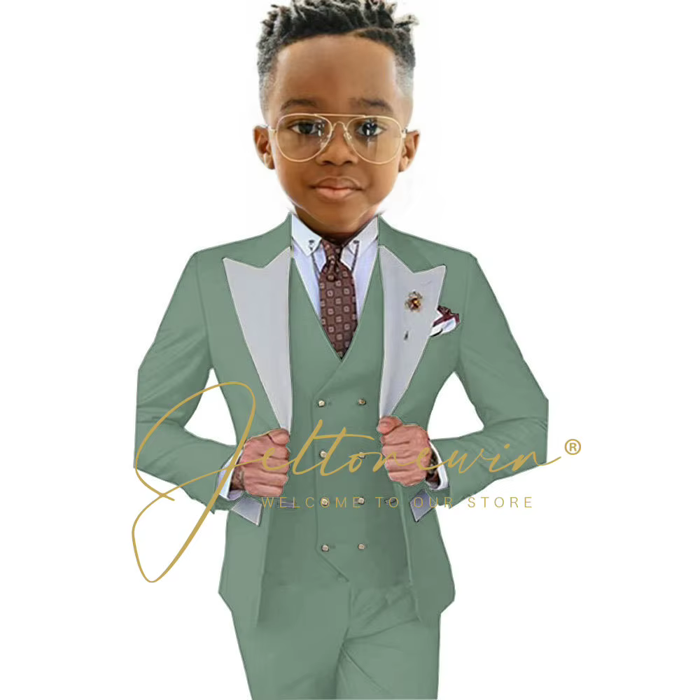 Costume pour garçon, veste, gilet, pantalon, 3 pièces, vert foncé, costume d'anniversaire, costume de cérémonie pour garçons, costume de mariage pour enfants, smoking