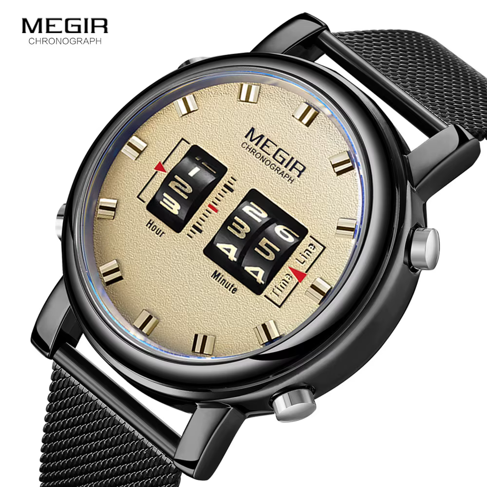 MEGIR 2020 nouvelles montres de luxe hommes Sport militaire rouleau pointeur montre à Quartz homme mode acier inoxydable maille bracelet montre-bracelet