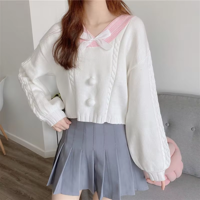 Lucyever-Pulls en tricot à nœud papillon doux pour femmes