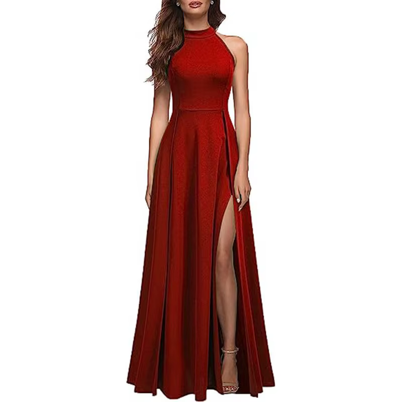 Robe de soirée longue et formelle pour femmes, col licou, Sexy, fendue, pour Cocktail, Maxi