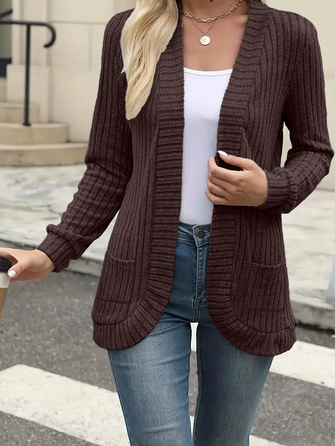 Cardigan en tricot côtelé pour femme