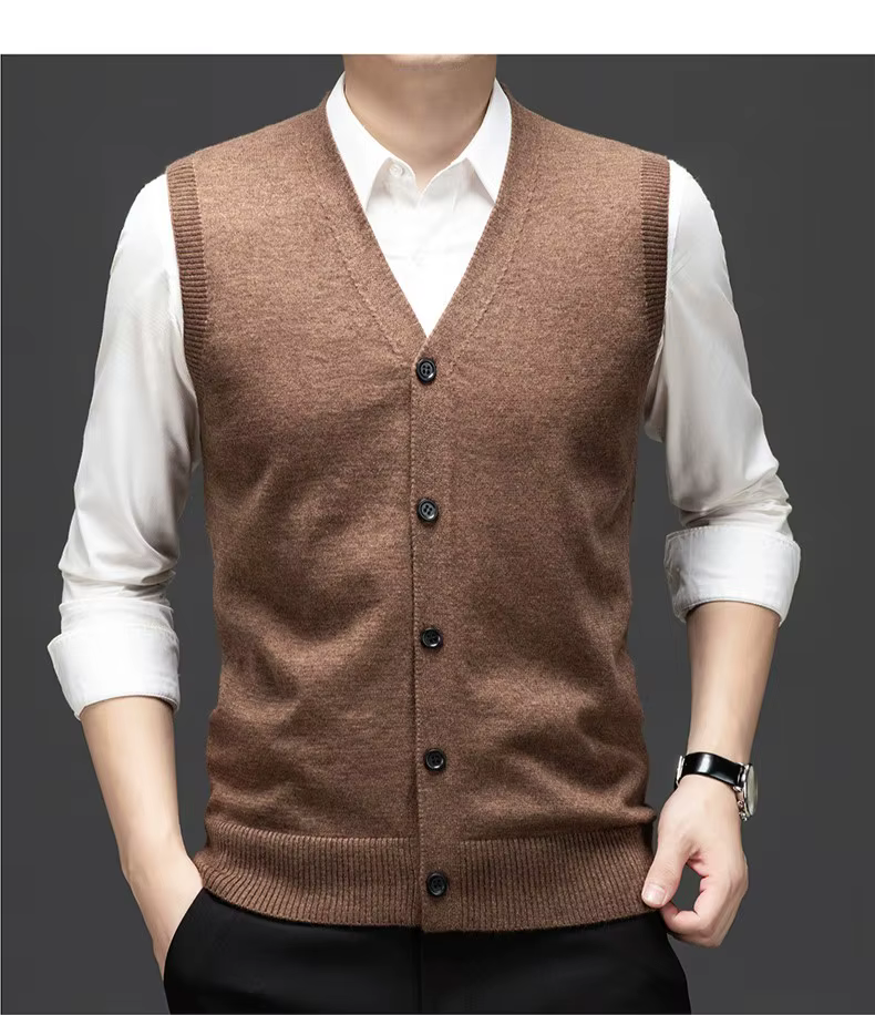 Gilet décontracté en jacquard doux pour homme, haut tricoté chaud sans manches à col en V, gilet pull multicolore automne-hiver pour jeunes et hommes d'âge moyen