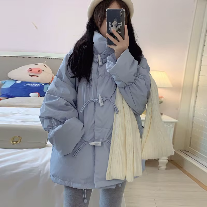 Veste en duvet de coton pour femmes, nouveau manteau de sport d'hiver avec boutons en corne pour étudiants, 2025