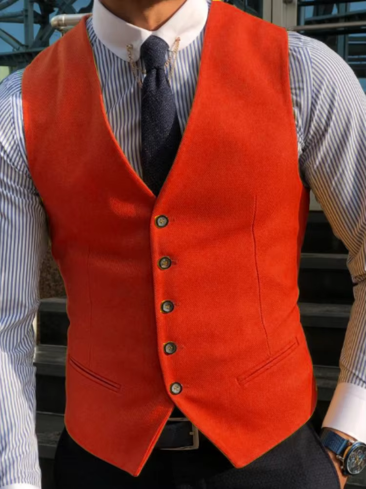 Hommes gilet jaune solide col en V simple bouton gilet pour fête de mariage Banquet affaires décontracté quotidien bureau travail hommes costume gilet