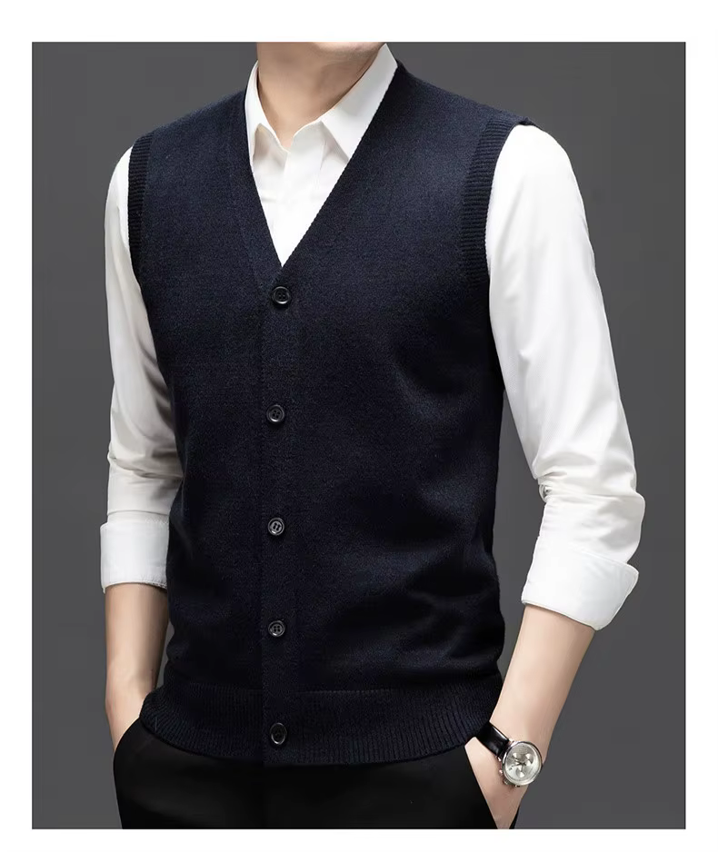 Gilet décontracté en jacquard doux pour homme, haut tricoté chaud sans manches à col en V, gilet pull multicolore automne-hiver pour jeunes et hommes d'âge moyen