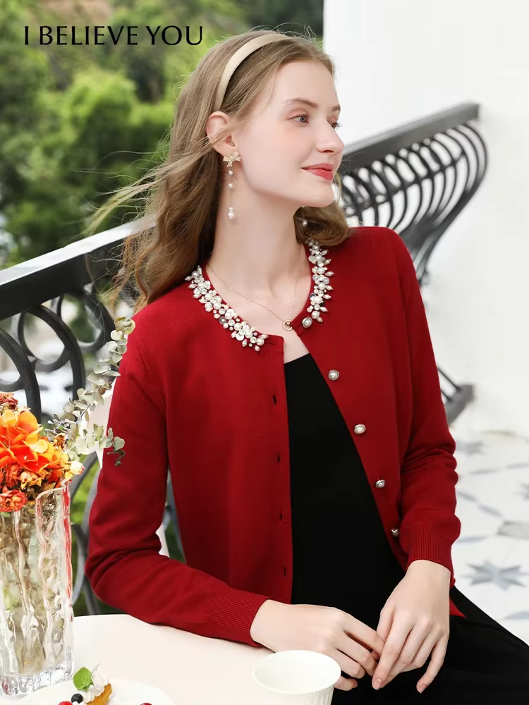 Je vous crois rouge tricoté Cardigan femmes taille pull automne vêtements 2024