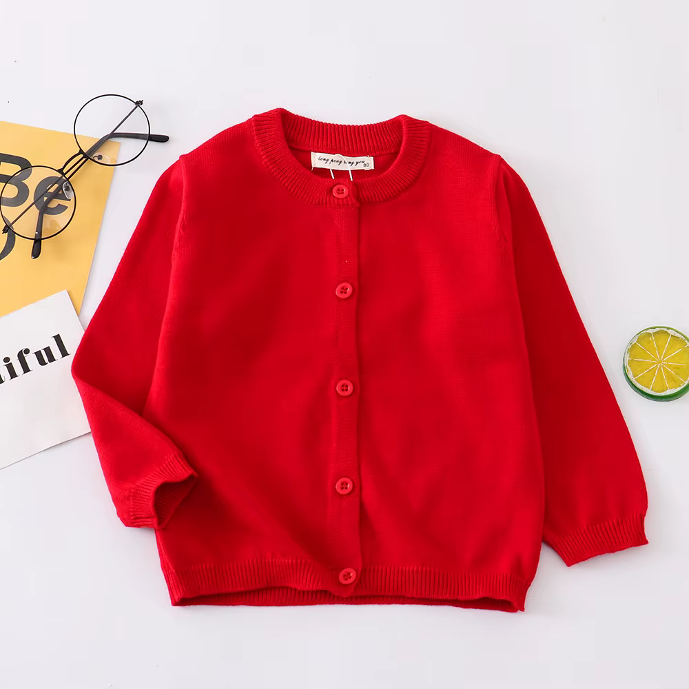 Pull rouge Cardigans pour enfants bébé vêtements enfant en bas âge garçon fille école Cardigan coton coréen filles tricots Infantil vêtements Bebe