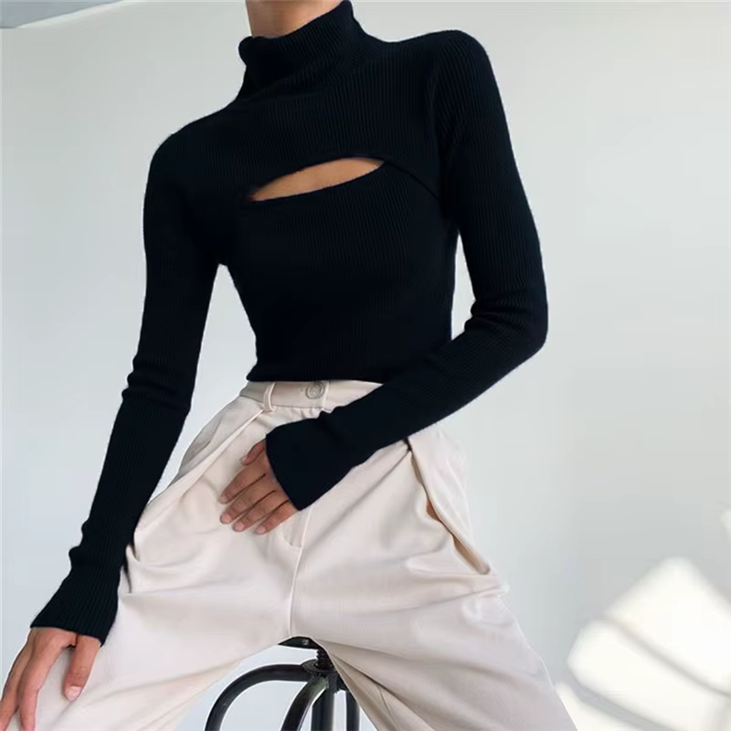 Pull à col roulé à manches longues pour femmes