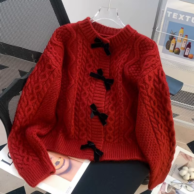 Pull en tricot doux à nœud pour femme