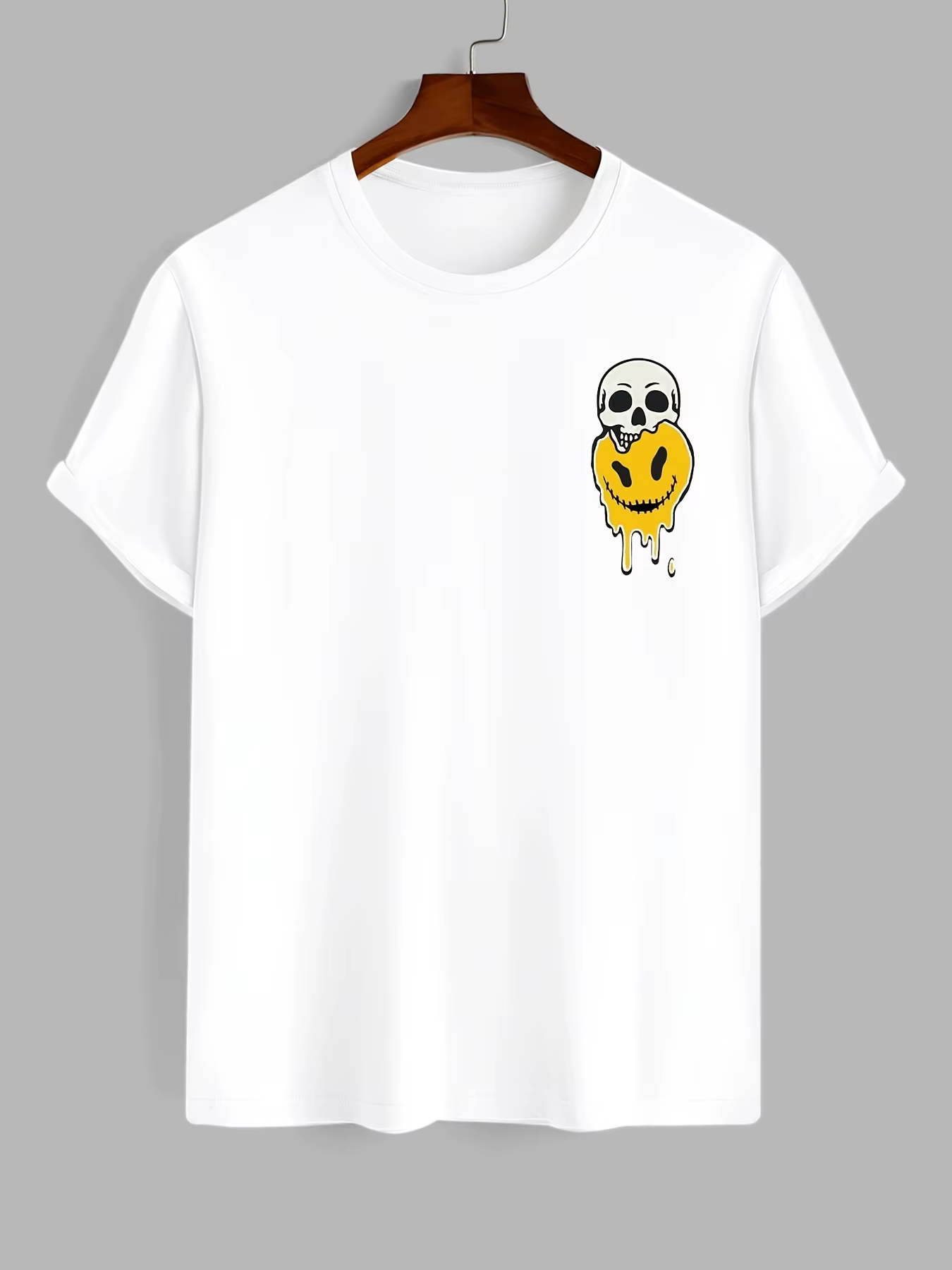 T-shirt décontracté à col rond pour hommes, blanc, coton, t-shirt à fond pour l'été