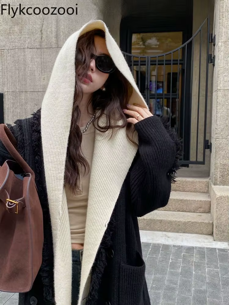 Pull à capuche mi-long pour femme