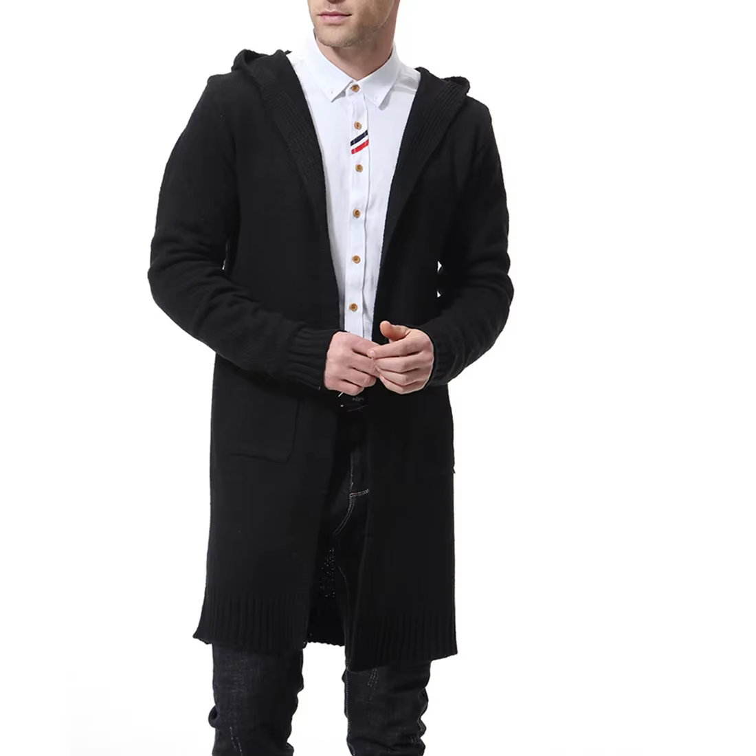 Cardigan à Capuche pour Homme, Manteau Long