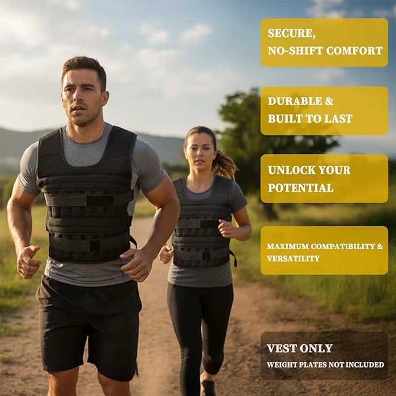 Gilet lesté réglable de 20 kg, sac vide pour la course à pied, gilet de fitness pour hommes et femmes, vêtements d'entraînement physique noirs pour la boxe