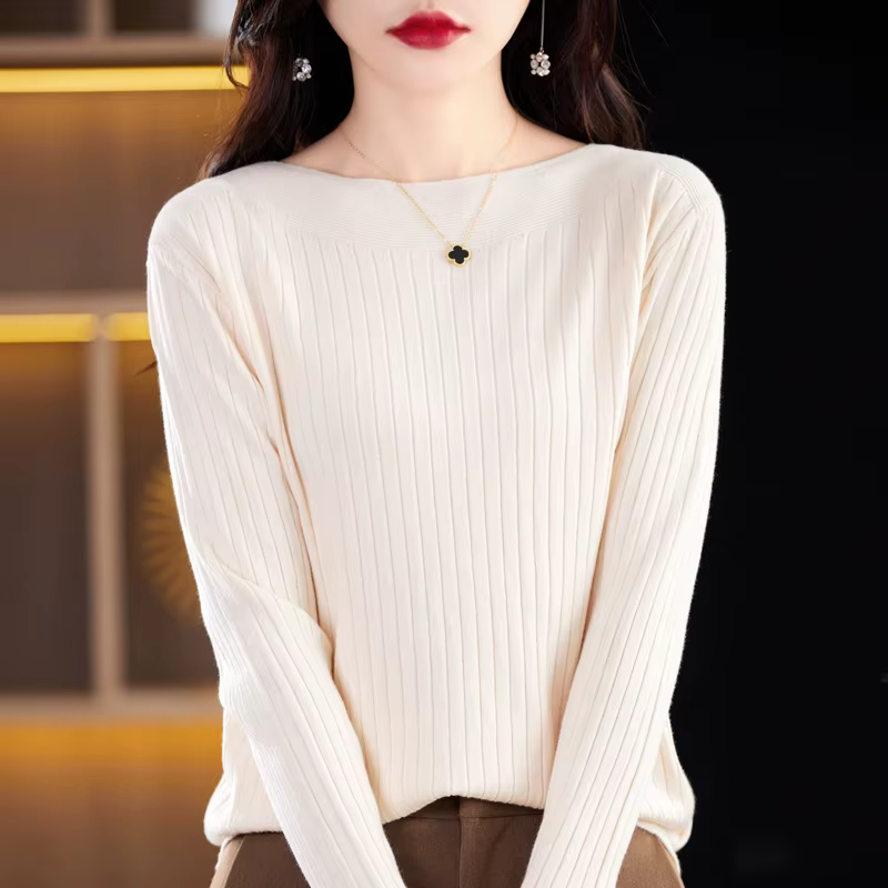 Pull décontracté à manches longues pour femmes, automne hiver, cou fendu, tricoté en coton et polyester, adapté pour toutes les occasions