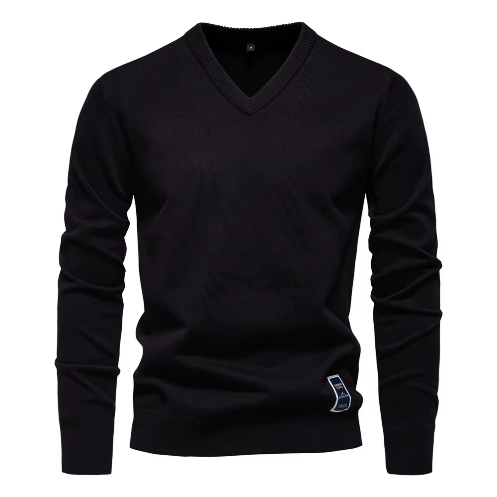 Pull en coton à manches longues pour hommes, pull à col en V, vêtements chauds, pull décontracté, document solide, mode, 2025 coton