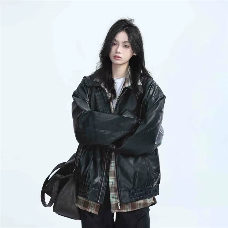 Nouvelle veste en cuir PU marron style locomotive pour femme