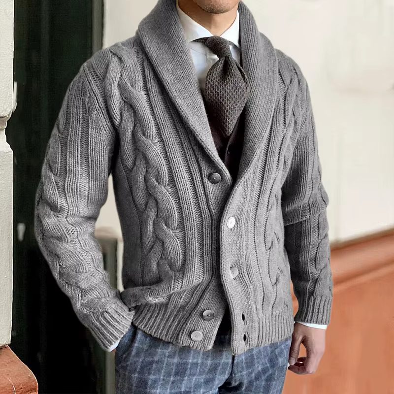 Cardigan tricoté à la mode pour hommes, nouveau Style d'automne et d'hiver 2024, revers, manches longues, manteau pull en tricot torsadé M-2XL