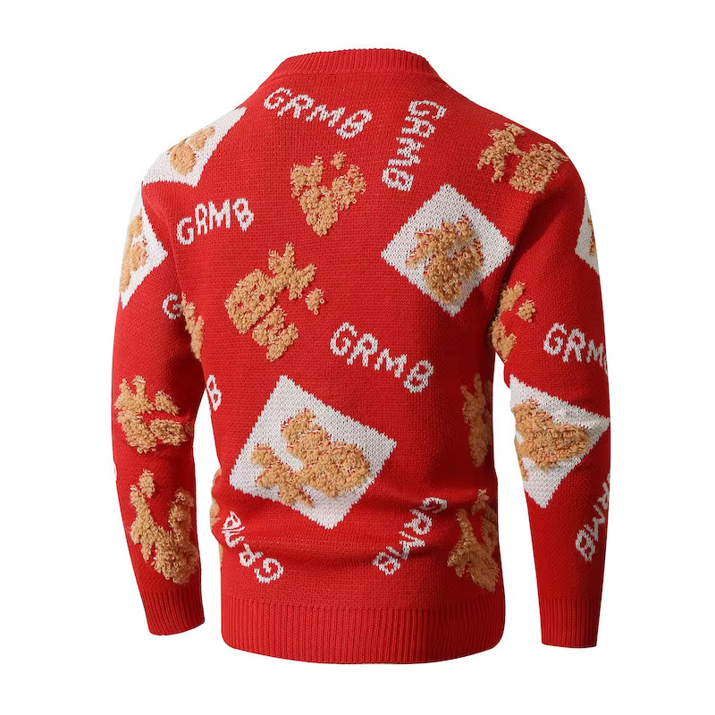 Pull de Noël à col rond pour hommes, manches longues, pull de Noël tricoté décontracté unisexe, vêtements du nouvel an chinois, grande taille, M-XXXL