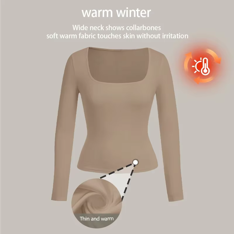 Chemise de Yoga à col carré pour femmes, coupe ajustée et amincissante à haute élasticité, t-shirt à manches longues sur les épaules sur le devant