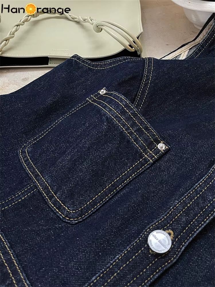 HanOrange 2026 – Nouvelle Collection Printemps : Gilet en Jean Femme Style Cowgirl, Sans Col, Court, Sans Manches, Vêtement Vintage Féminin
