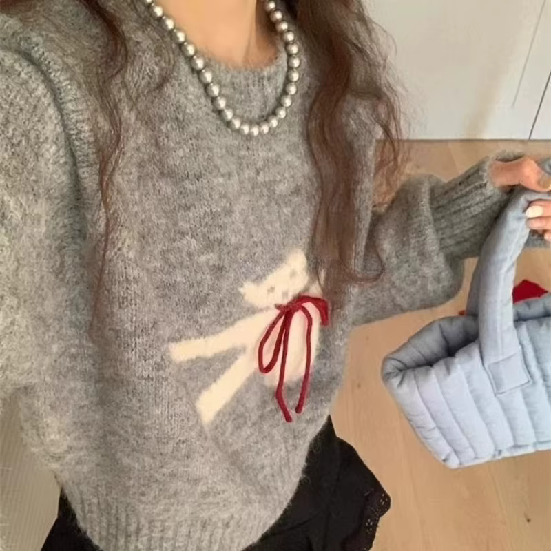 Kawaii femmes recadrée chandails doux Harajuku dessin animé tricoté pulls Style coréen mignon automne hiver pull surdimensionné
