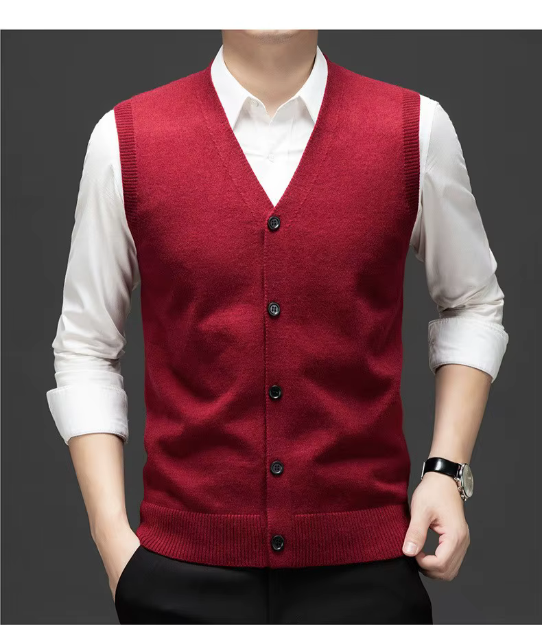 Gilet décontracté en jacquard doux pour homme, haut tricoté chaud sans manches à col en V, gilet pull multicolore automne-hiver pour jeunes et hommes d'âge moyen