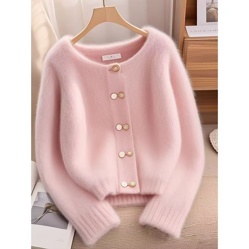 Nouveau automne hiver pull Cardigan femmes mode décontracté rose col rond ample épais chaud tricots dames