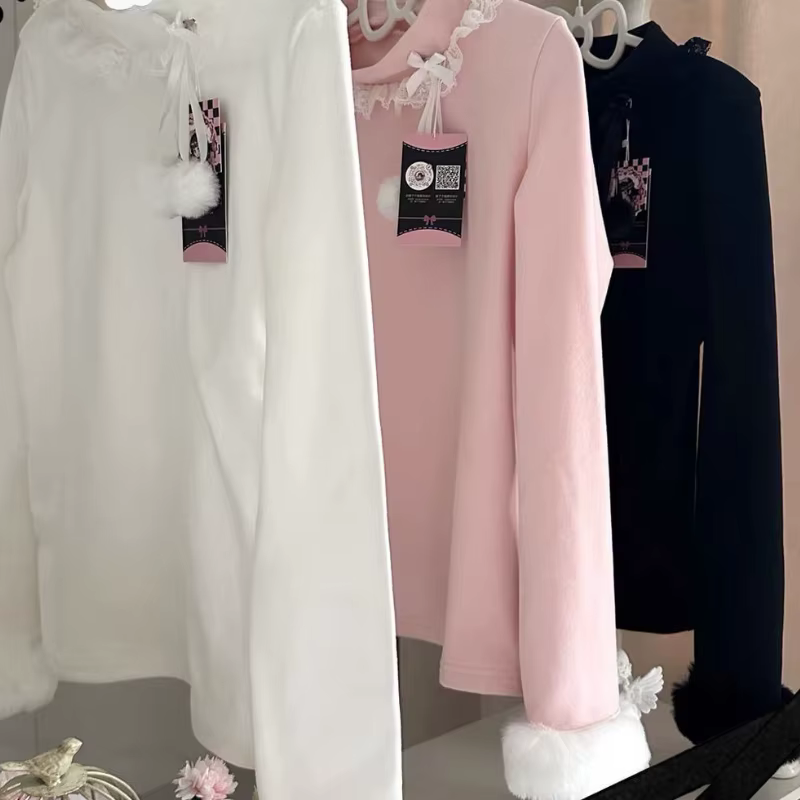 Doux dentelle volants Ropa Mujer 2026 vêtements Femme fourrure épissé à manches longues Pulls Femmes Y2k