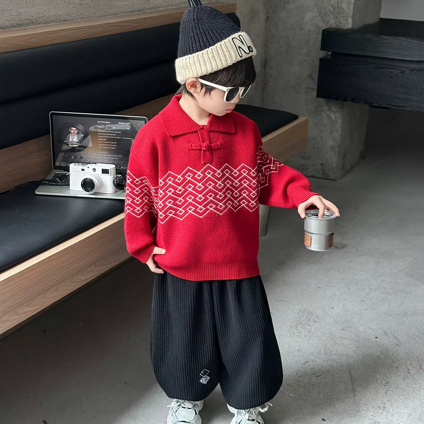 Élégant bébé garçon couleur rouge col rabattu pull enfant en bas âge nouveau printemps tricoté vêtements enfants mode tricots âge 2-11 ans