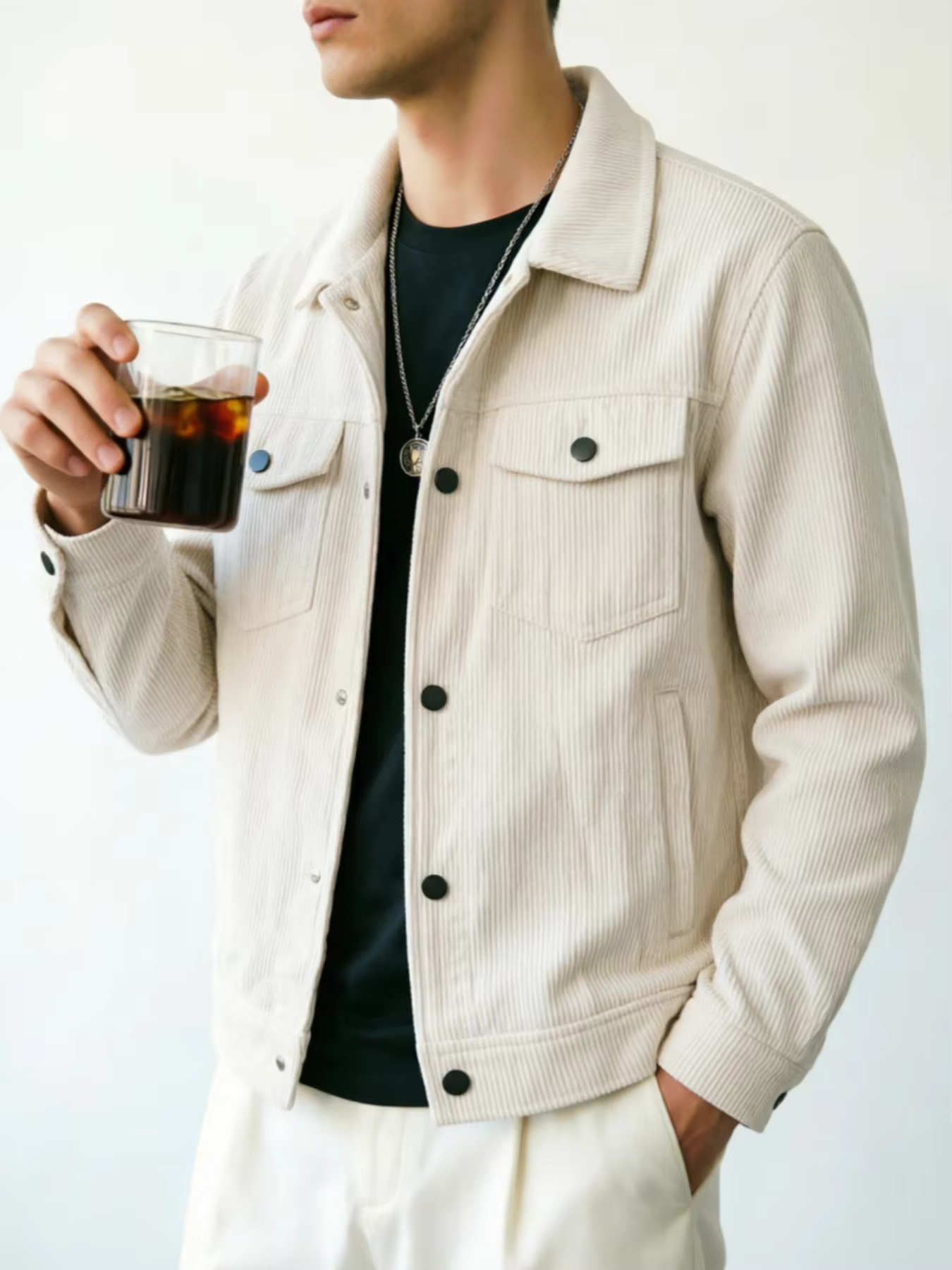 Veste en velours côtelé pour homme : col classique, plusieurs couleurs disponibles, coupe ample, confortable et polyvalente