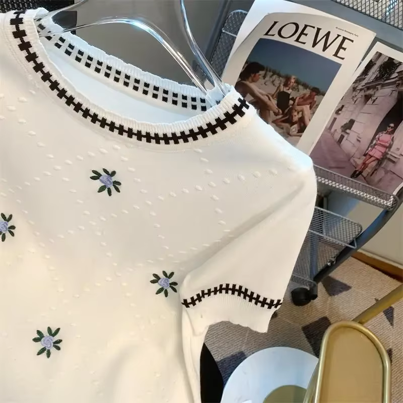Pull en tricot brodé de fleurs de luxe pour femmes