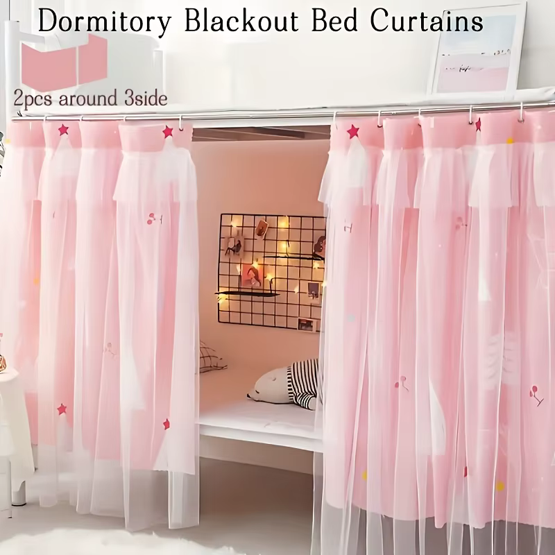 Une rideau de lit double couche avec tissu en maille, idéal pour la confidentialité et la décoration des lits simples. Parfait pour une utilisation à domicile