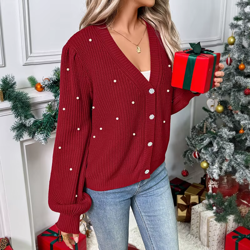 2025 automne et hiver ongles perle pull Cardigan frais doux mignon
