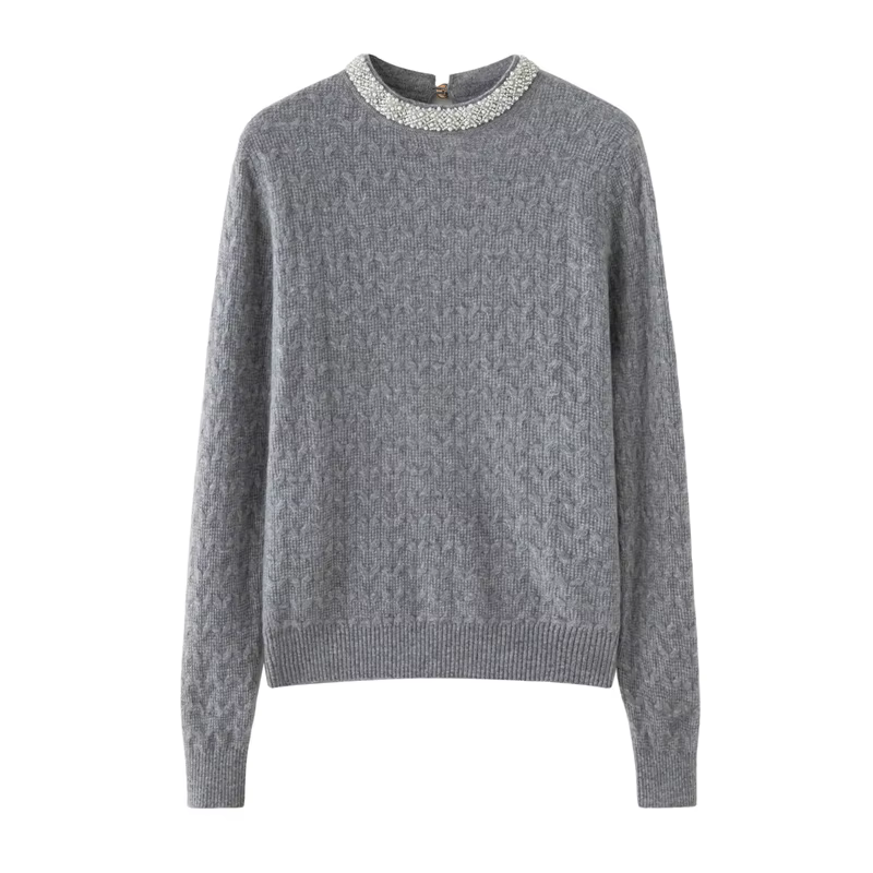 ANGEL femmes 100% pull en cachemire automne hiver col rond pulls perles conception grâce Style