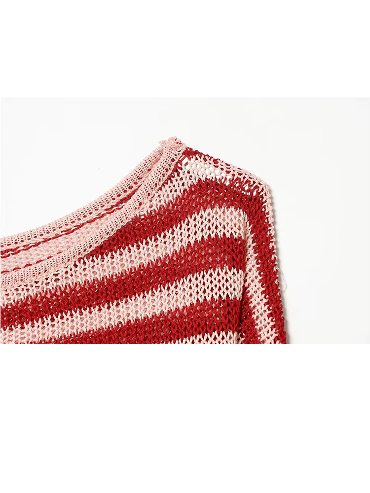 HH Fashion – Nouveau pull court en maille rayée pour femme