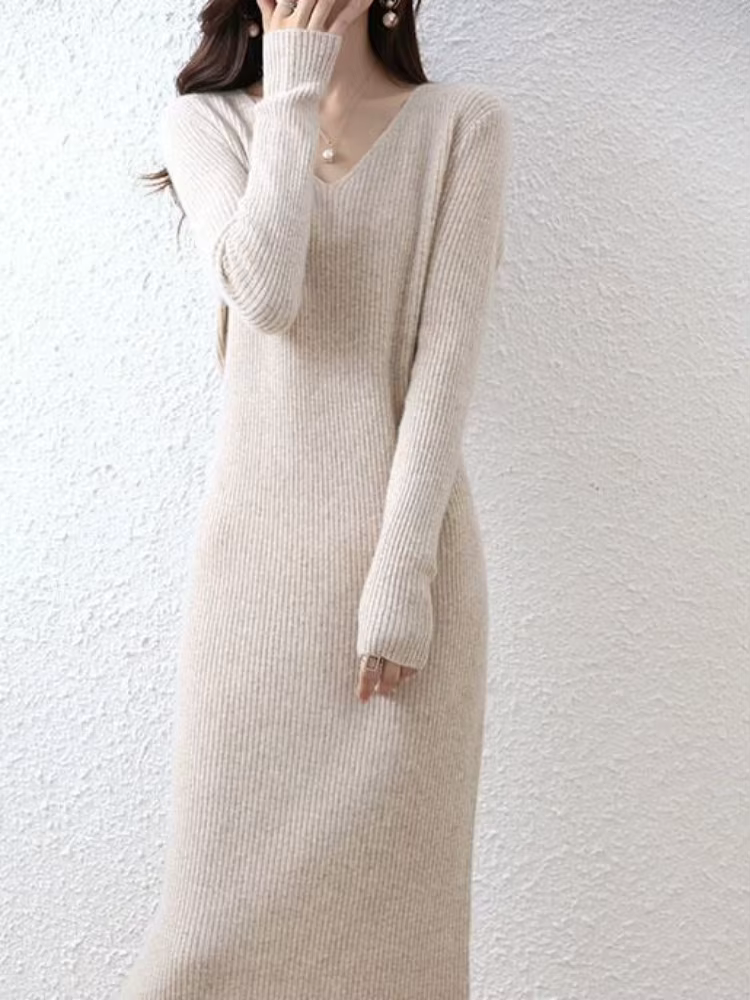 Robes pour femmes col en V Crochet Sexy audacieux femme robe couvrir vêtements Midi moulante longueur au genou solide chaud concepteur tricoté