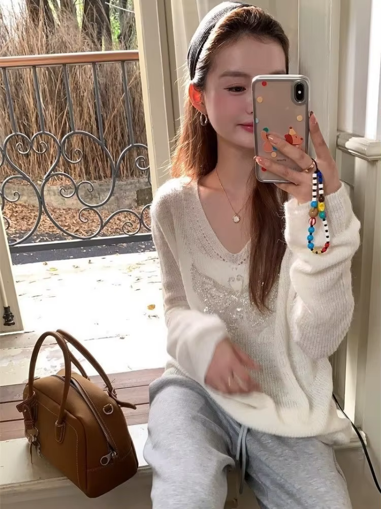 Pull pour femmes col en v évider Pull Femme mode décontracté coréen Sueter Mjuer tricoté Y2k pulls