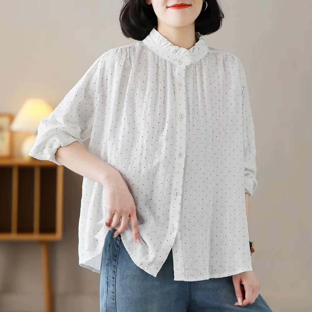 Chemisier à volants à col montant pour femmes, coupe ample, Style coréen, hauts élégants pour printemps et automne
