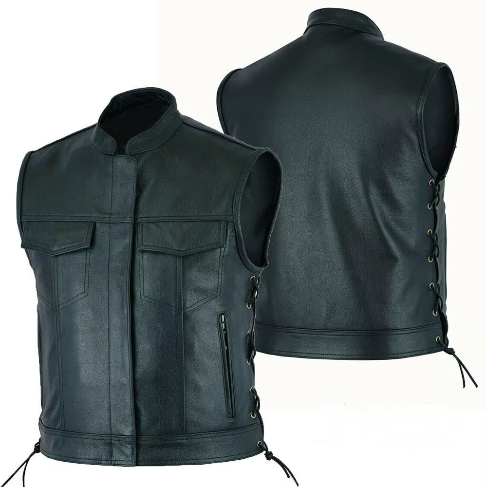 Gilet en cuir Pu pour hommes, simple boutonnage, fermeture éclair, court, haut sans manches, hiver, automne, moto, motard, 2026