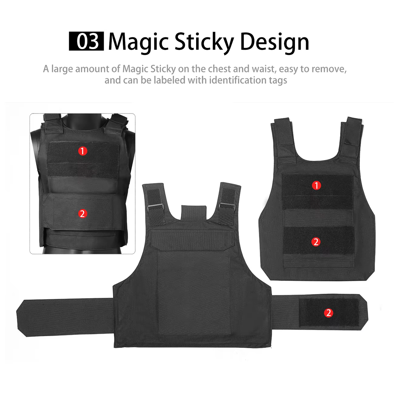 Gilet de chasse avec bretelles et ceinture ajustables en velcro élargis, fabriqué en tissu durable et résistant à l'usure