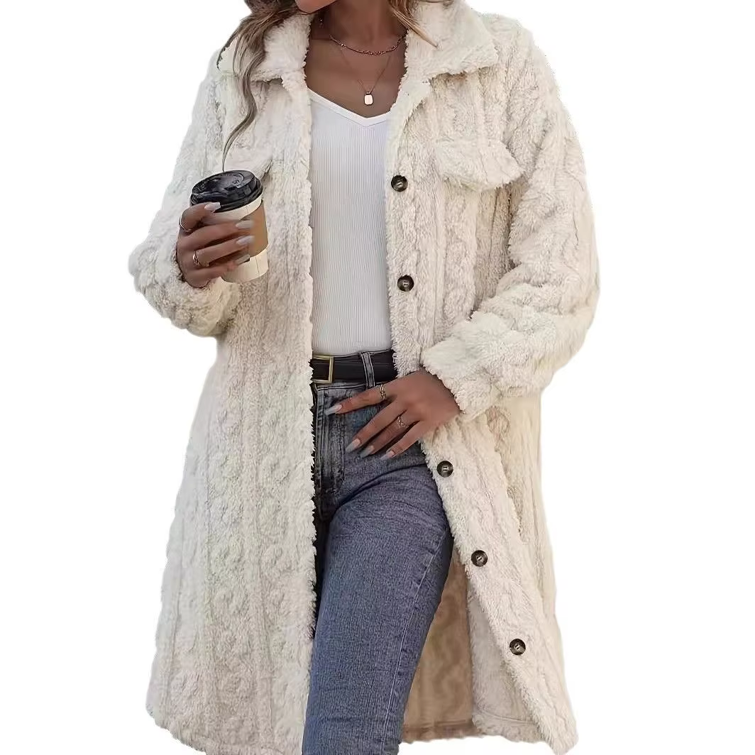 Cardigan boutonné à col avec tissu peluche double face