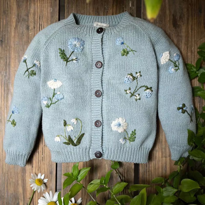 Manteau pull à manches longues en laine brodée robuste pour enfants, tricoté, nouvelle collection hiver 2025