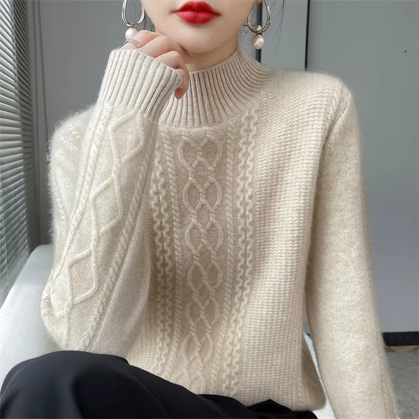 Pull côtelé en laine et polyester, décontracté, pour femmes, noir, bleu, rose, apricot, clair camel, profond camel, automne, hiver, mode, occasions spéciales
