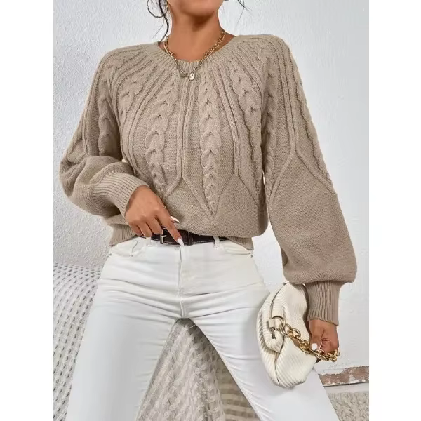 Pull tricoté torsadé Vintage à col rond pour femme