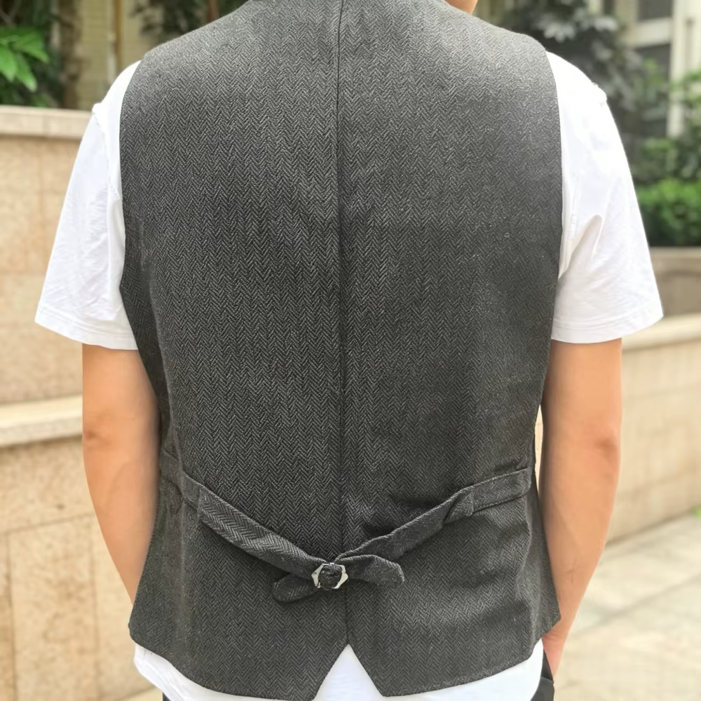 Gilet pour homme en tweed à chevrons, col en V, coupe ajustée, pour bal de promo, mariage, garçons d'honneur