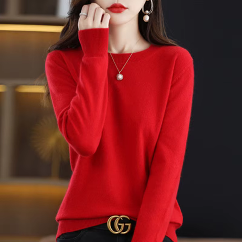 Pull en laine et polyester pour femmes, col rond, coupe ample, décontracté, automne-hiver, confortable et élégant pour bureau et occasions spéciales