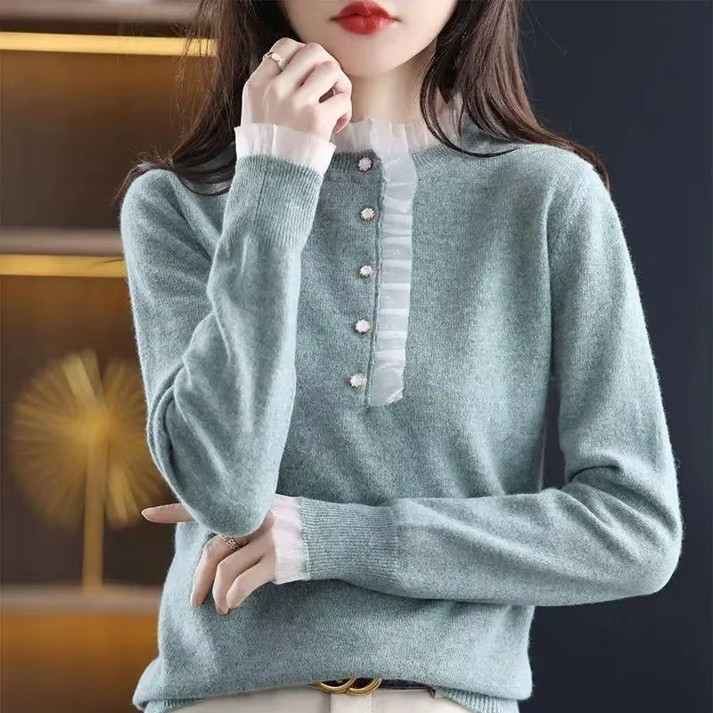 Pull en dentelle à manches longues pour femmes