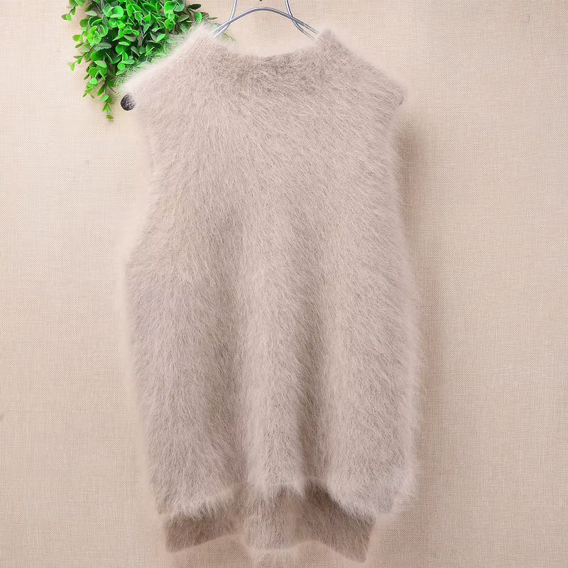 Pull-over ample tricoté en véritable poils de lapin Angora doux et duveteux