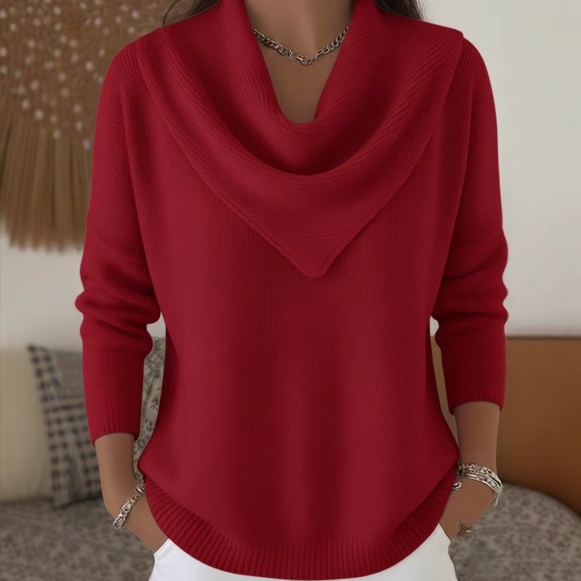 Pull à manches longues de couleur Pure pour femme